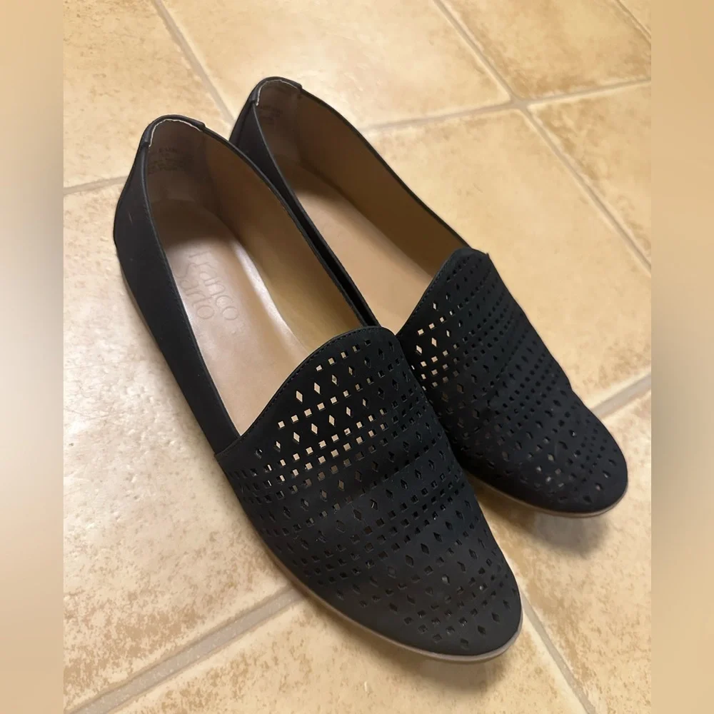 Franco Sarto Black Perforated Loafers - Picture 1 of 8